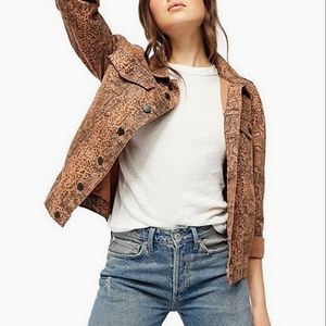 NEW🐍 Free People Snake Print Black and Brown Button Up Denim Jacket, Sma